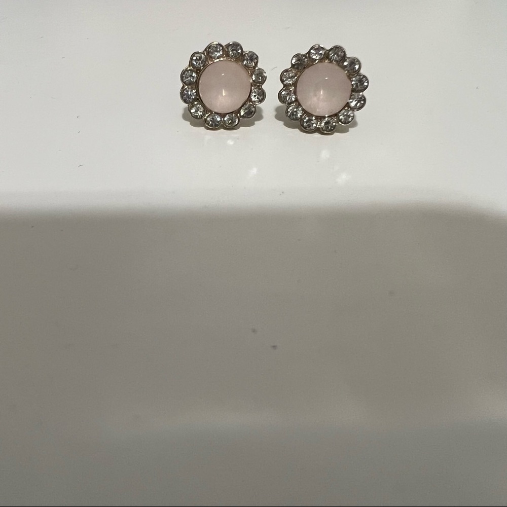 Pastel Pink Floral Crystal Stud Earrings EUC